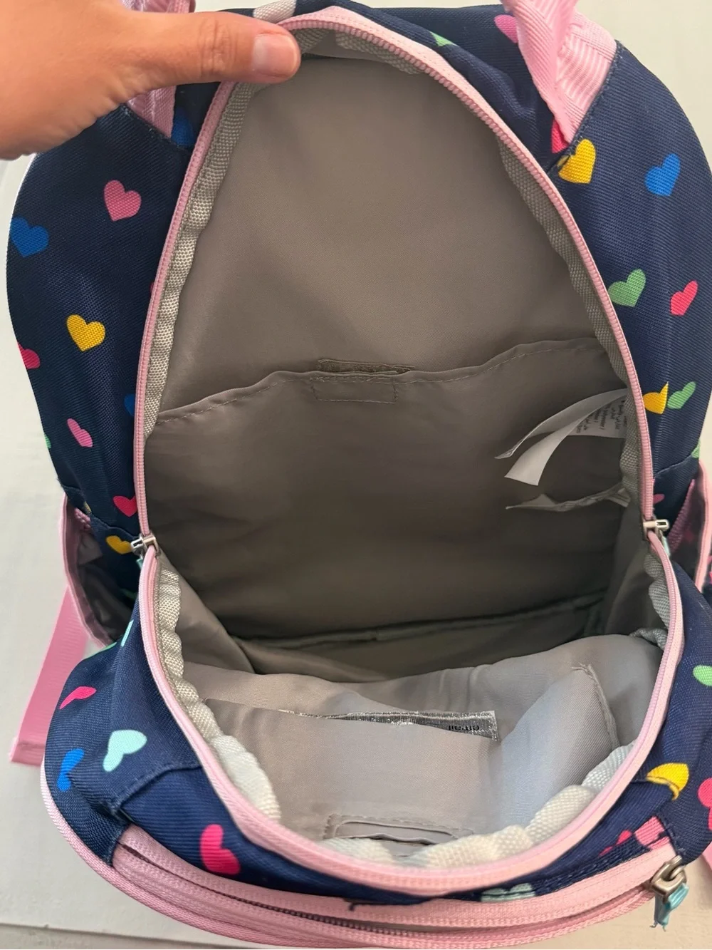 Pottery Barn Kids Navy & Pink Heart Backpack with Lucy Embroidered GUC